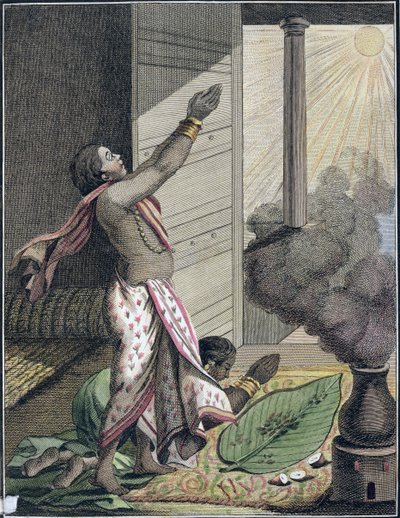 مهرجان Pongol ، الهند ، من "Voyage aux Indes، Orientales et la Chine" ، بواسطة Pierre Sonnerat ، محفور بواسطة Poisson ، نشر 1782 (نقش الألوان) بواسطة بيير سونيرات